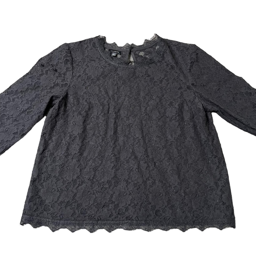 Talbots Women’s Black Sheer Lace 3/4 Length Sleeve Blouse Size 10/Medium